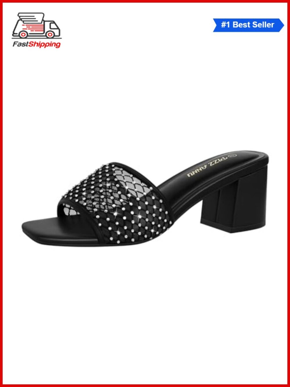 ✨ PIZZ ANNU Women's Square Open Toe Low Block Heel Sandals Slip On Mules